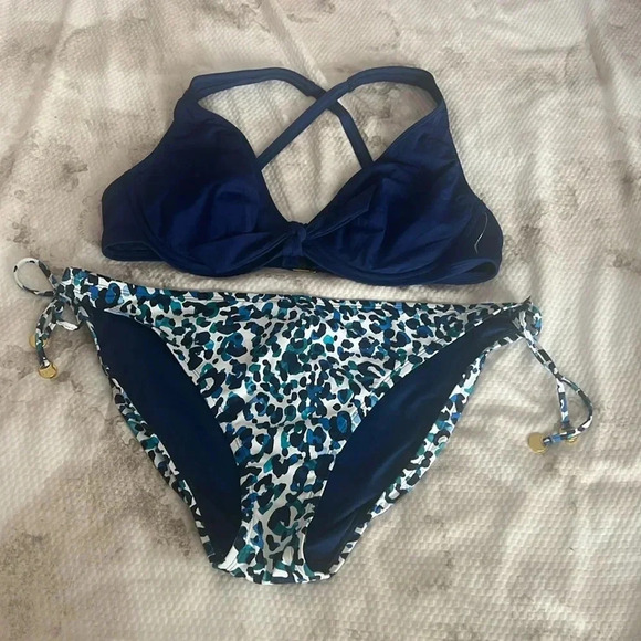 BLEU ROD BEATTIE Kore Tie Front Bikini Top Sz 38D Tie Sides Bikini Bottom Sz 14 - Picture 8 of 11